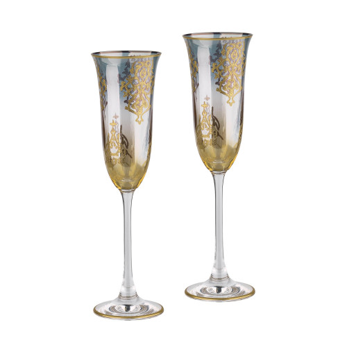 Набор для шампанского "Менье", 2 фужера, цвет синий с золотом